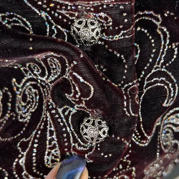 Vintage Women’s Vest Velvet Paisley Waistcoat Metallic Sparkle Button LP - Picture 7 of 9